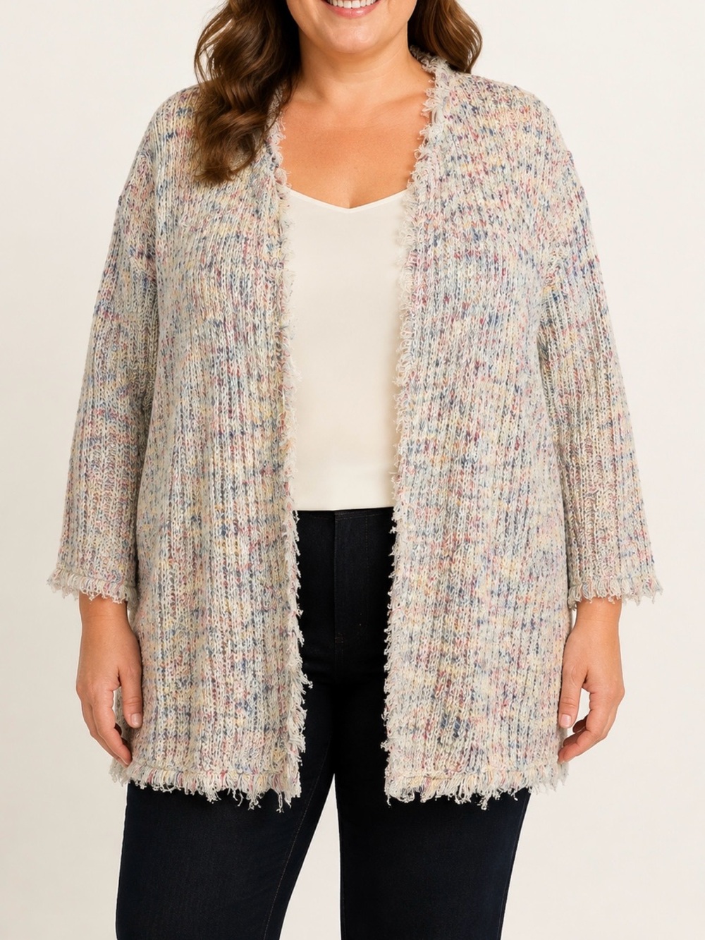 NIC+ZOE Cream Pastel Print Open Cardigan Has 1 Snap Sjze 3X Cotton/Linen